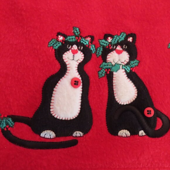 Vintage Christmas Red Fleece Sweater Cardigan Baxter Wells Cat Mistletoe XL - Picture 3 of 12